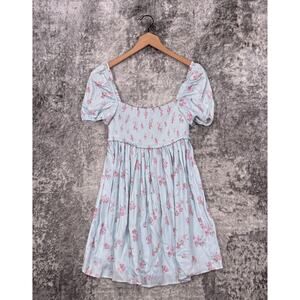 Aritzia Dress Medium Womens Sundeh Blue Floral Smocked Mini